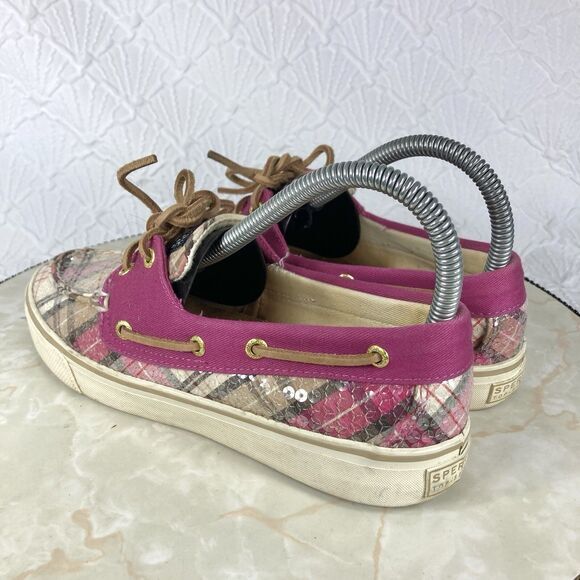 Sperry Shoes Women 6.5 Pink Gray Plaid Sequin Classic Casual Slip on Boat Loafer - Picture 7 of 12